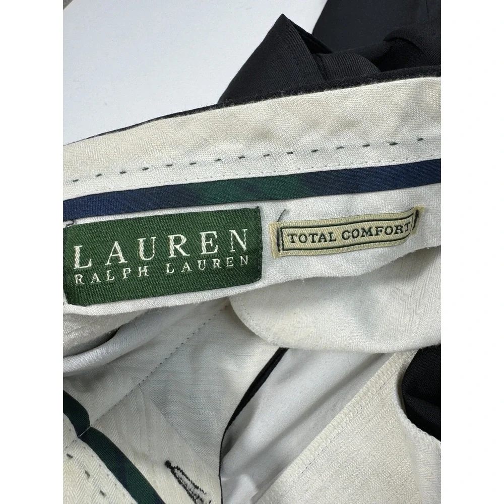 Lauren Ralph Lauren Total Comfort Black Pleated Wool Dress Pants 36x29 Cuffed